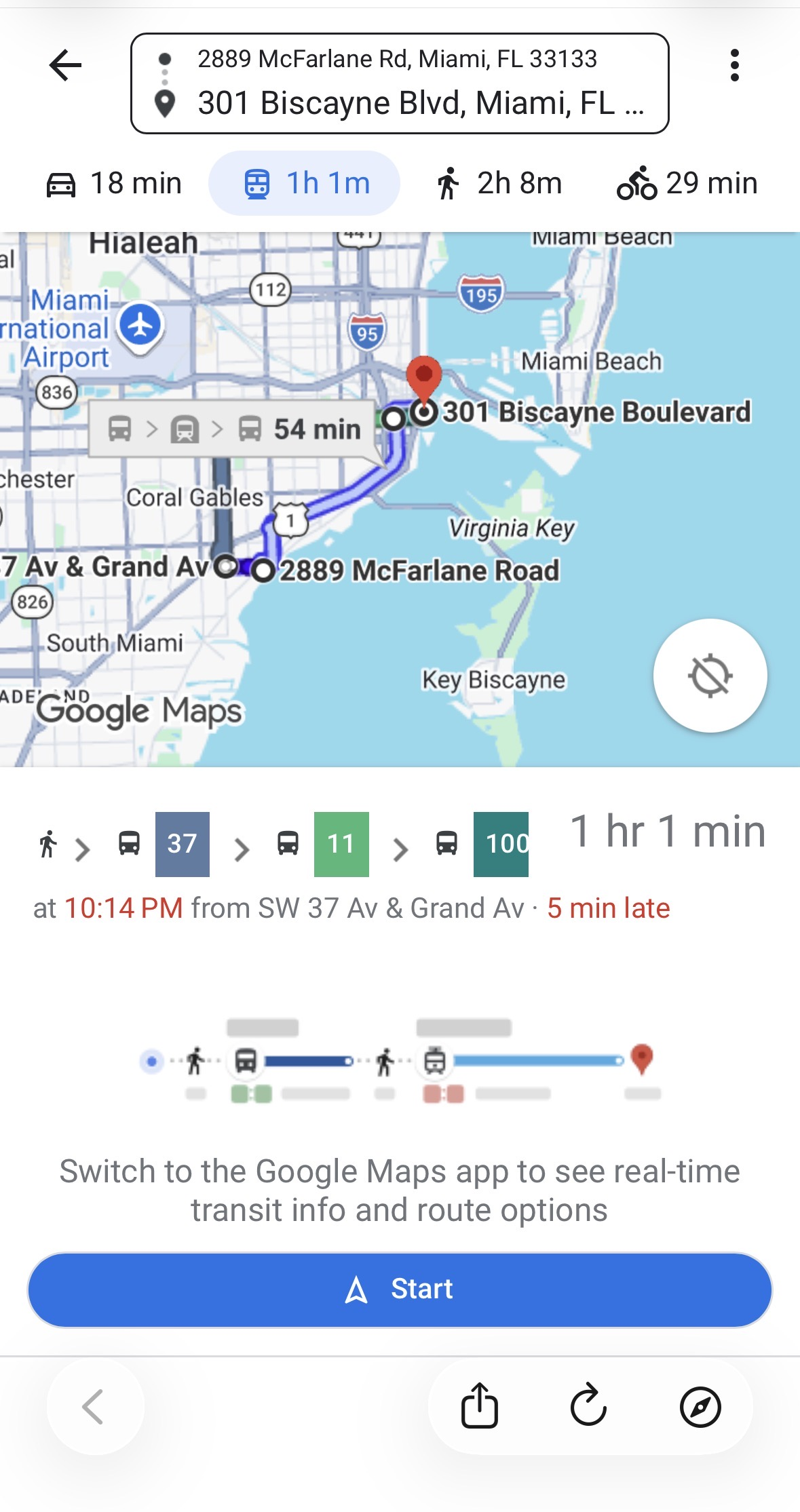VoyTix route and transit screen